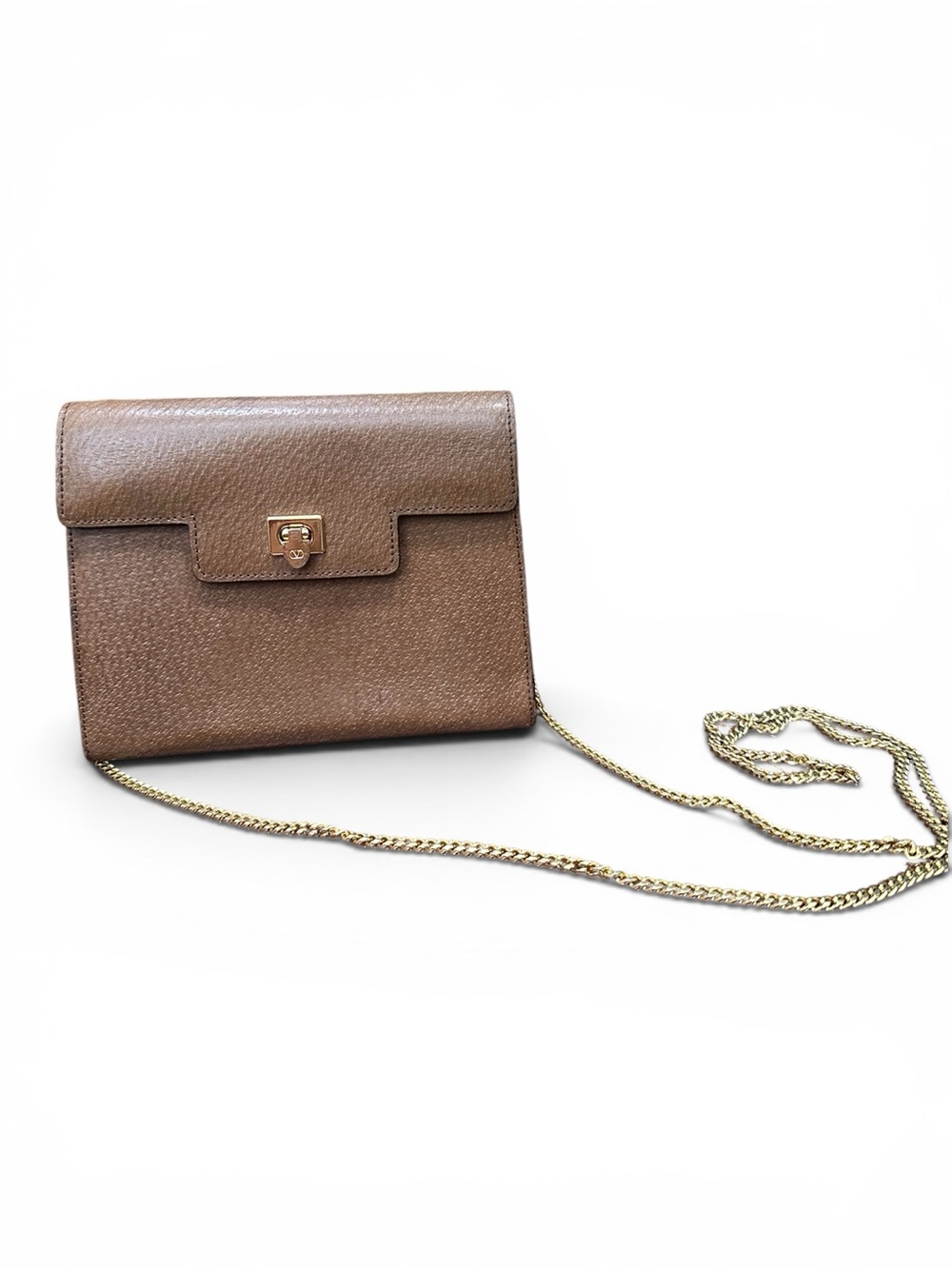 Vintage Valentino Garavani Brown Leather Clutch | Small Bag | Wallet on Chain